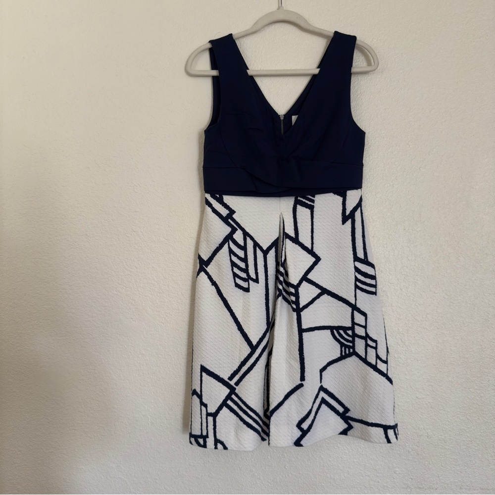 Anthropologie HD in Paris Ardmore Dress White & Navy Blue SZ US 8 - Picture 2 of 9